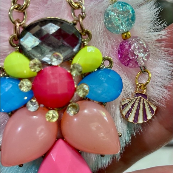 Colorful Pom Pom bag backpack Charm upcycled jewelry,one of the kind unique gift - Picture 6 of 8